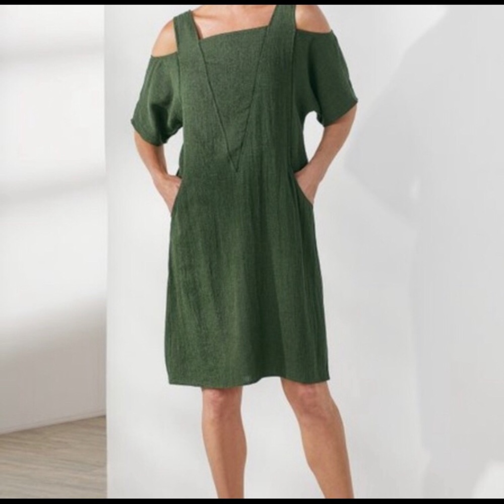 Soft Surroundings olive green linen dress size XS